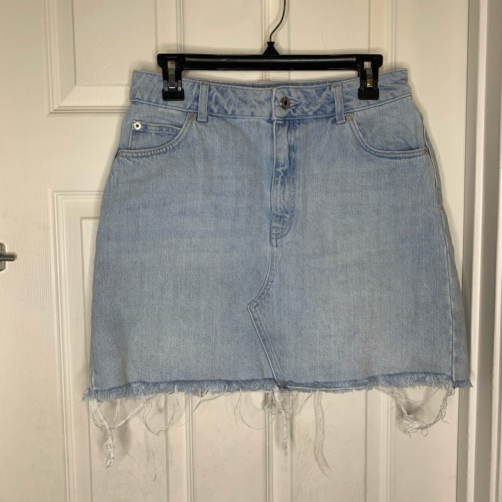 Topshop Raw Hem Light Wash Jean Skirt
